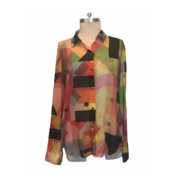 Theory Multi/Geo Linen Blouse - Picture 1 of 2